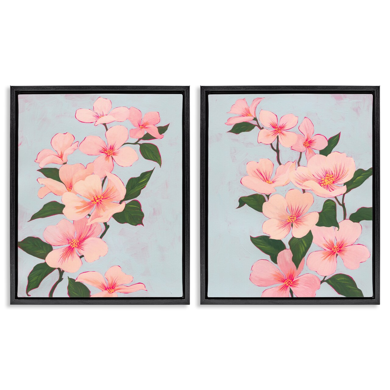 Stupell Industries Pink Cherry Blossom Branch 2 pc Framed Floater Canvas Wall Art Set Design by Grace Popp